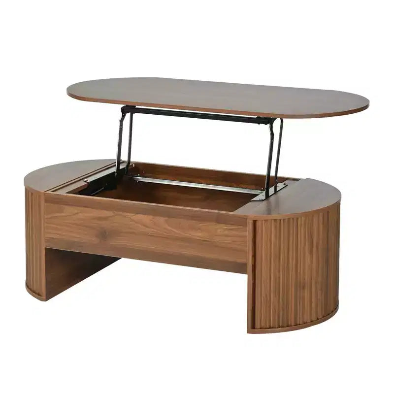 Table basse relevable de 47,2 po, table de centre ovale en bois avec rangement caché, table de salon moderne pour salon, chambre à coucher, bureau