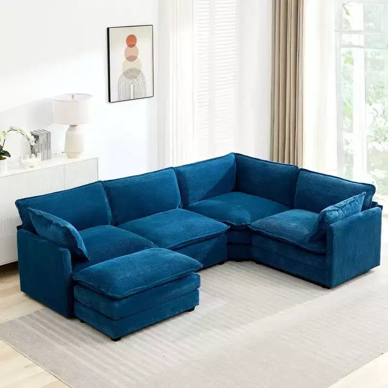 Canapé sectionnel modulaire moderne 5 places en velours côtelé, surdimensionné, 288 cm (L) x 201 cm (l), avec pouf, canapé en forme de U avec canapé d'angle, HYLEORY
