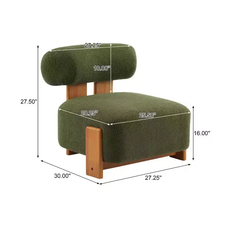 Fauteuil d'appoint moderne en bouclette avec dossier roulé, cadre en bois massif, siège d'appoint rembourré pour salon, chambre ou bureau