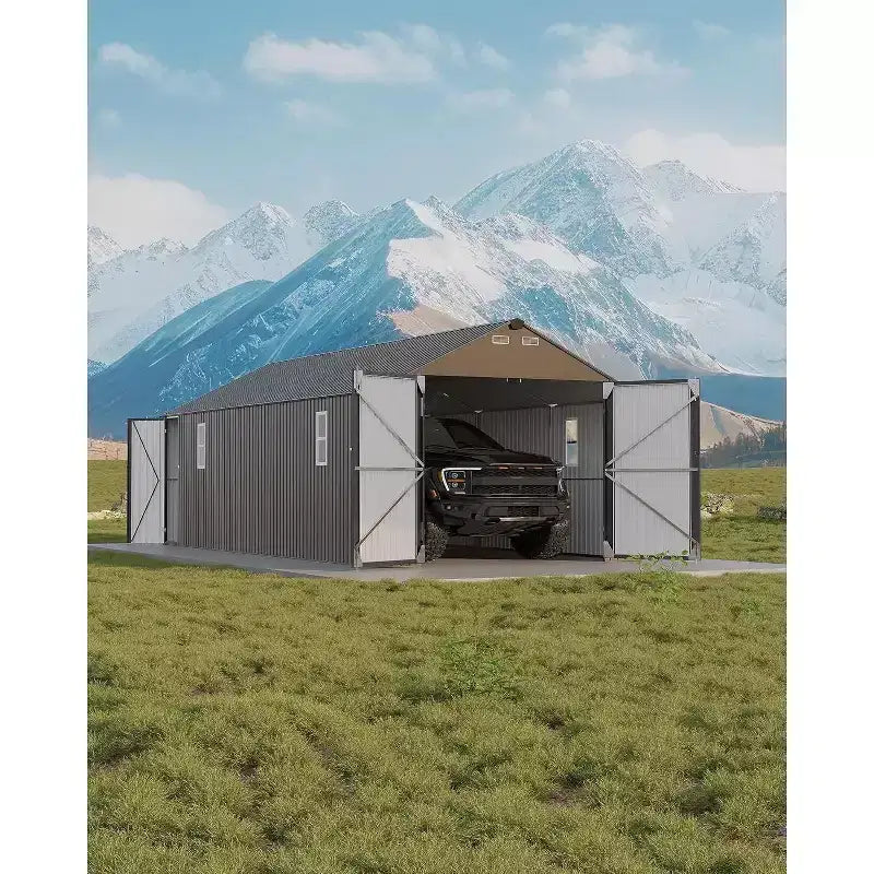 Abri d'auto en métal 12x25 pieds entièrement fermé avec toit vertical et structure en acier