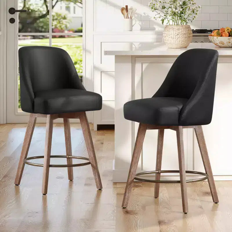 Lot de 4 tabourets de bar pivotants Bekrvio 26 pouces à hauteur de comptoir avec dossiers et pieds en bois, tabourets de bar rembourrés en tissu lin/similicuir pour îlot de cuisine