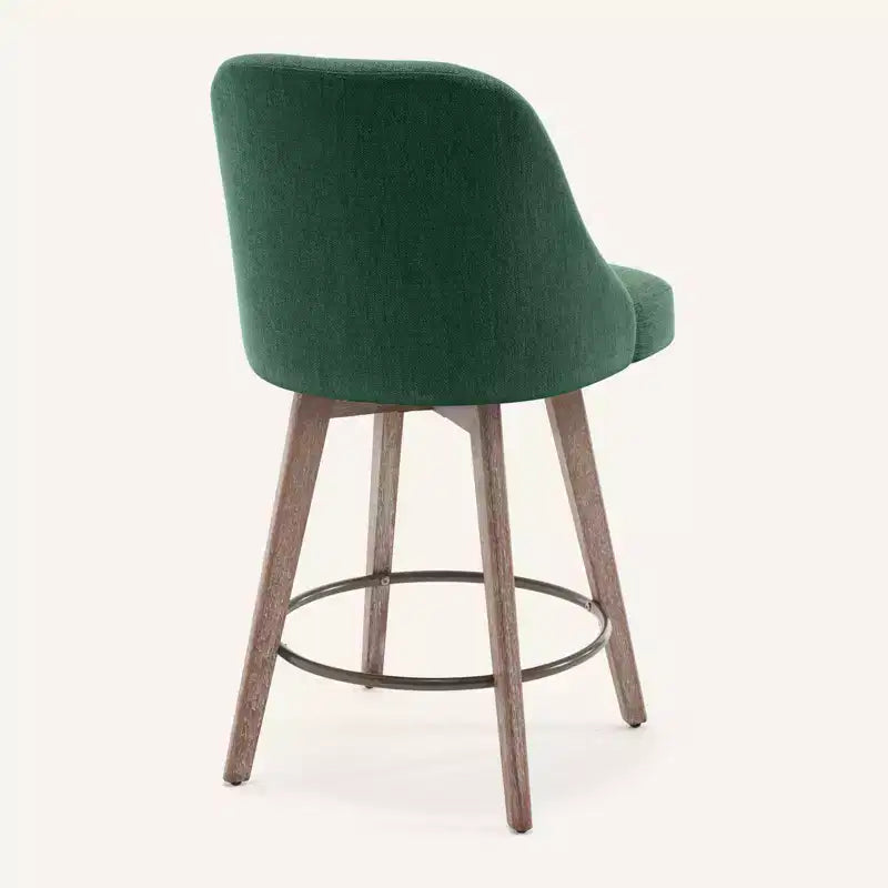 Lot de 4 tabourets de bar pivotants Bekrvio 26 pouces à hauteur de comptoir avec dossiers et pieds en bois, tabourets de bar rembourrés en tissu lin/similicuir pour îlot de cuisine
