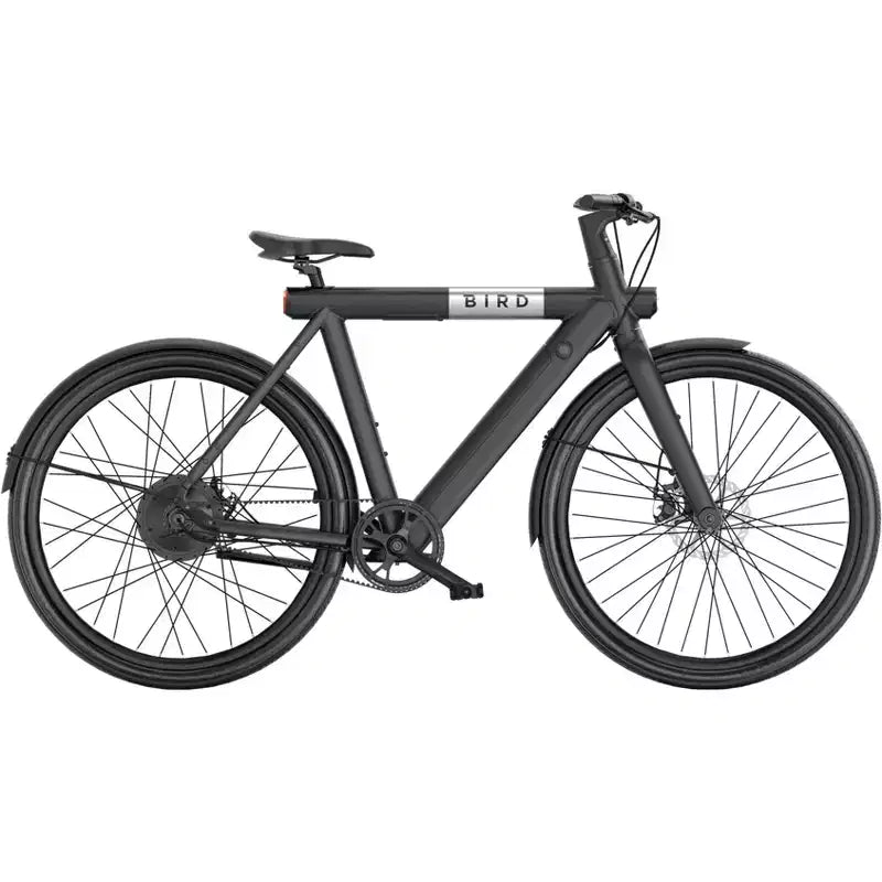 Vélo hybride électrique Bird Adult A-Frame 28, enjambement bas - Noir : Cadre en aluminium, vitesse maximale de 32 km/h