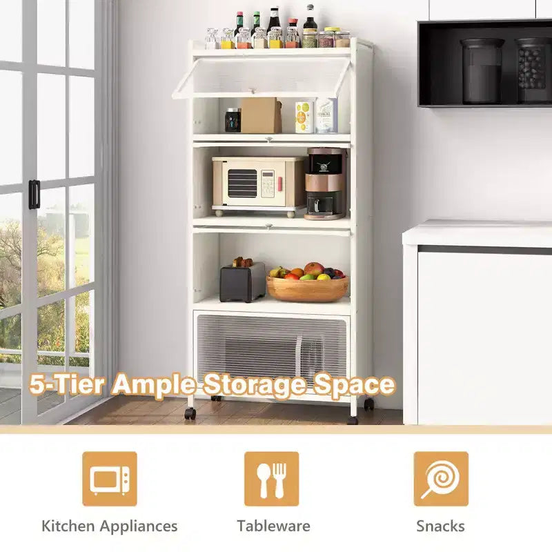 Meuble de rangement de cuisine Costway à 5 niveaux, desserte mobile pour micro-ondes avec portes basculantes, blanc/noir/gris/vert