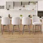 Lot de 4 tabourets de bar pivotants Bekrvio 26 pouces à hauteur de comptoir avec dossiers et pieds en bois, tabourets de bar rembourrés en tissu lin/similicuir pour îlot de cuisine