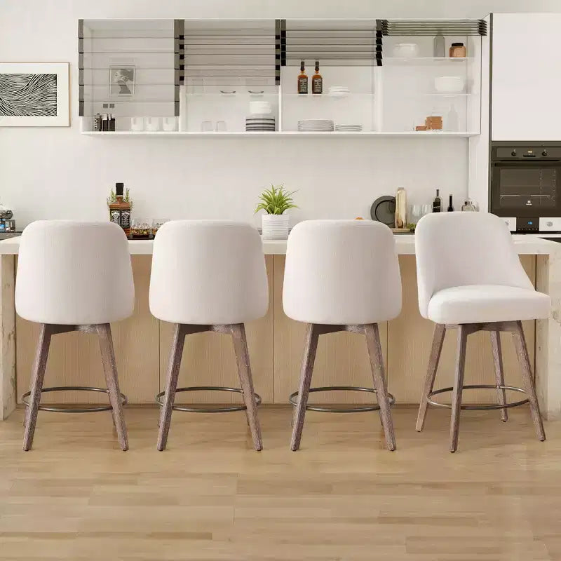 Lot de 4 tabourets de bar pivotants Bekrvio 26 pouces à hauteur de comptoir avec dossiers et pieds en bois, tabourets de bar rembourrés en tissu lin/similicuir pour îlot de cuisine