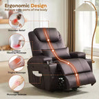 Fauteuil inclinable électrique avec assistance au levage Bestier 34,6 po avec massage et chaleur, fauteuil inclinable en similicuir avec poches latérales et porte-gobelets