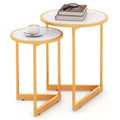 Costway Round Nesting Table Set of 2 Modern Side End Table Space-saving V-shaped Base