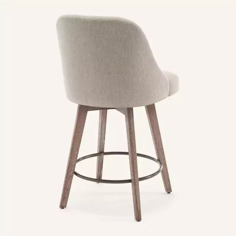Lot de 4 tabourets de bar pivotants Bekrvio 26 pouces à hauteur de comptoir avec dossiers et pieds en bois, tabourets de bar rembourrés en tissu lin/similicuir pour îlot de cuisine