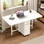 Table de salle à manger pliable ATJafurn 59 avec rabats pour petits espaces, table de cuisine rectangulaire en bois extensible avec roulettes et rangement