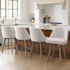 Lot de 4 tabourets de bar pivotants Bekrvio 26 pouces à hauteur de comptoir avec dossiers et pieds en bois, tabourets de bar rembourrés en tissu lin/similicuir pour îlot de cuisine