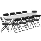 Ensemble Emma and Oliver de 8 tables pliantes en plastique blanc de type « bi-fold » pour événement/formation avec 10 chaises pliantes