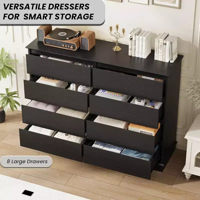 Commode de rangement à 8 tiroirs, meuble à tiroirs profonds, large buffet de rangement pour salon, entrée, chambre d'enfant