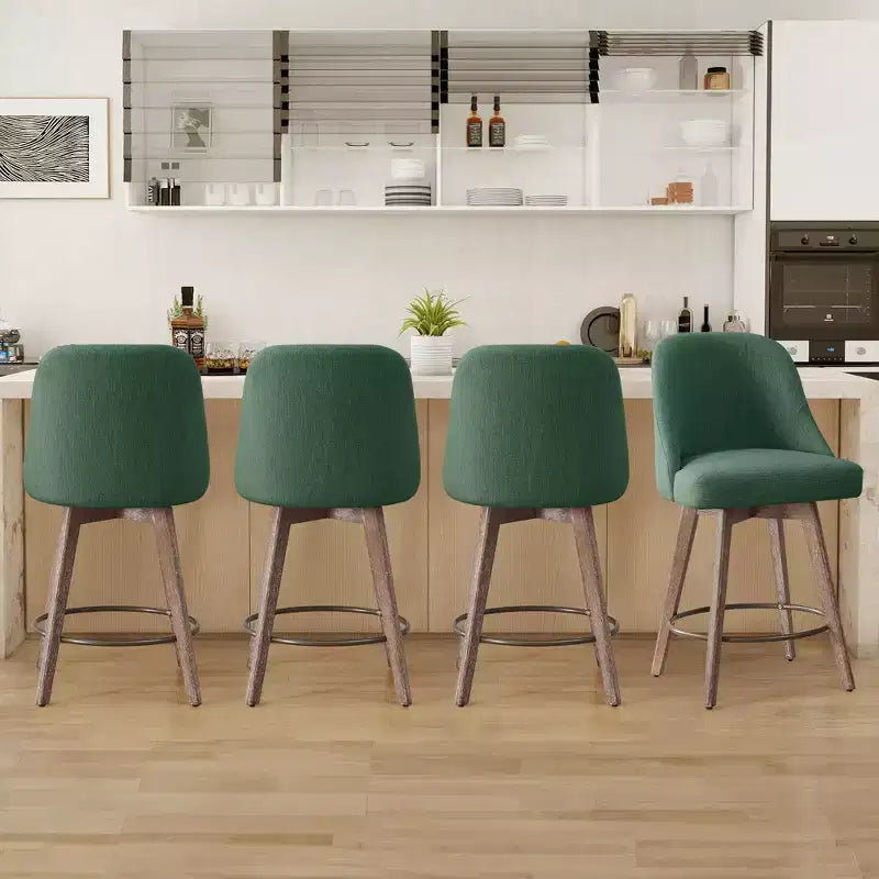 Lot de 4 tabourets de bar pivotants Bekrvio 26 pouces à hauteur de comptoir avec dossiers et pieds en bois, tabourets de bar rembourrés en tissu lin/similicuir pour îlot de cuisine