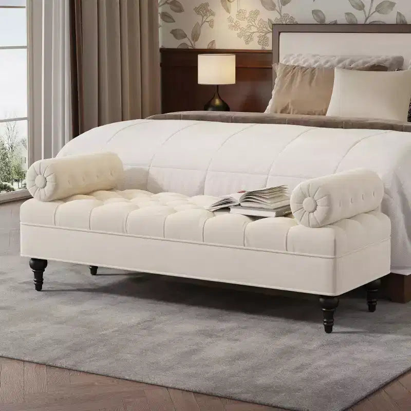 Banc de bout de lit moderne pour chambre à coucher, banc de fenêtre rembourré en velours avec 2 oreillers détachables pour salon ou entrée - Panipeachy