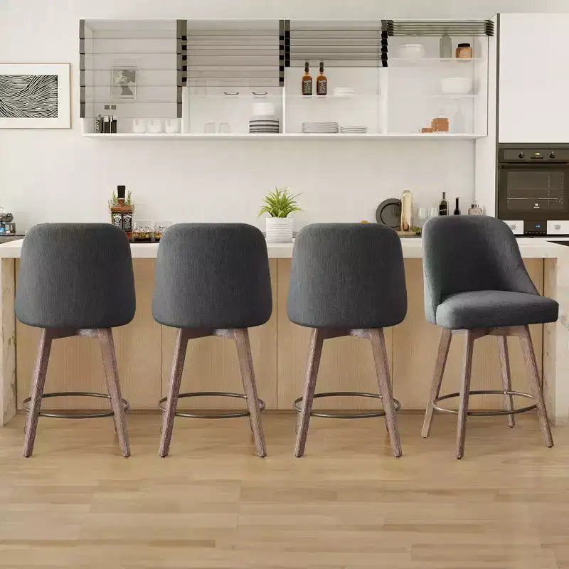 Lot de 4 tabourets de bar pivotants Bekrvio 26 pouces à hauteur de comptoir avec dossiers et pieds en bois, tabourets de bar rembourrés en tissu lin/similicuir pour îlot de cuisine