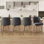 Lot de 4 tabourets de bar pivotants Bekrvio 26 pouces à hauteur de comptoir avec dossiers et pieds en bois, tabourets de bar rembourrés en tissu lin/similicuir pour îlot de cuisine