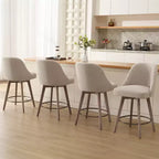 Lot de 4 tabourets de bar pivotants Bekrvio 26 pouces à hauteur de comptoir avec dossiers et pieds en bois, tabourets de bar rembourrés en tissu lin/similicuir pour îlot de cuisine