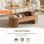 Table basse relevable de 47,2 po, table de centre ovale en bois avec rangement caché, table de salon moderne pour salon, chambre à coucher, bureau