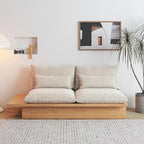 Canapé JASIWAY en coton lin beige avec cadre en bois