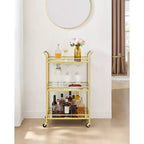 Chariot de bar, Desserte de bar à domicile, Petit chariot de bar avec étagère à 3 niveaux, Range-bouteilles, Porte-verres, Chariot de bar, 38 x 60 x 92 cm