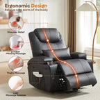Fauteuil inclinable électrique avec assistance au levage Bestier 34,6 po avec massage et chaleur, fauteuil inclinable en similicuir avec poches latérales et porte-gobelets