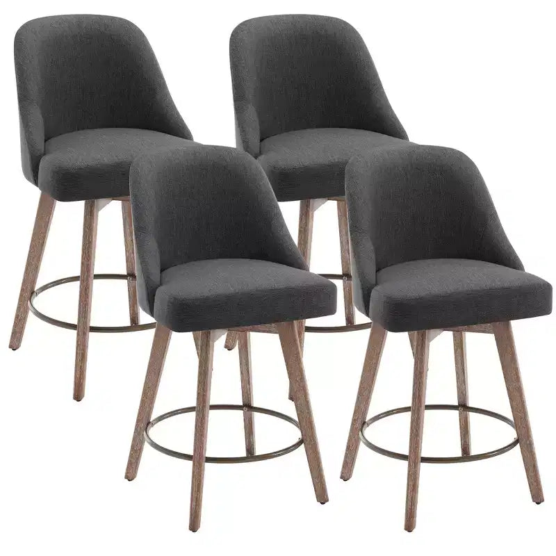 Lot de 4 tabourets de bar pivotants Bekrvio 26 pouces à hauteur de comptoir avec dossiers et pieds en bois, tabourets de bar rembourrés en tissu lin/similicuir pour îlot de cuisine