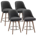 Lot de 4 tabourets de bar pivotants Bekrvio 26 pouces à hauteur de comptoir avec dossiers et pieds en bois, tabourets de bar rembourrés en tissu lin/similicuir pour îlot de cuisine