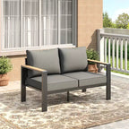 Salon de jardin en aluminium, canapé d'extérieur modulable avec 5 coussins épais, 4 accoudoirs et table basse pour jardin, terrasse, arrière-cour