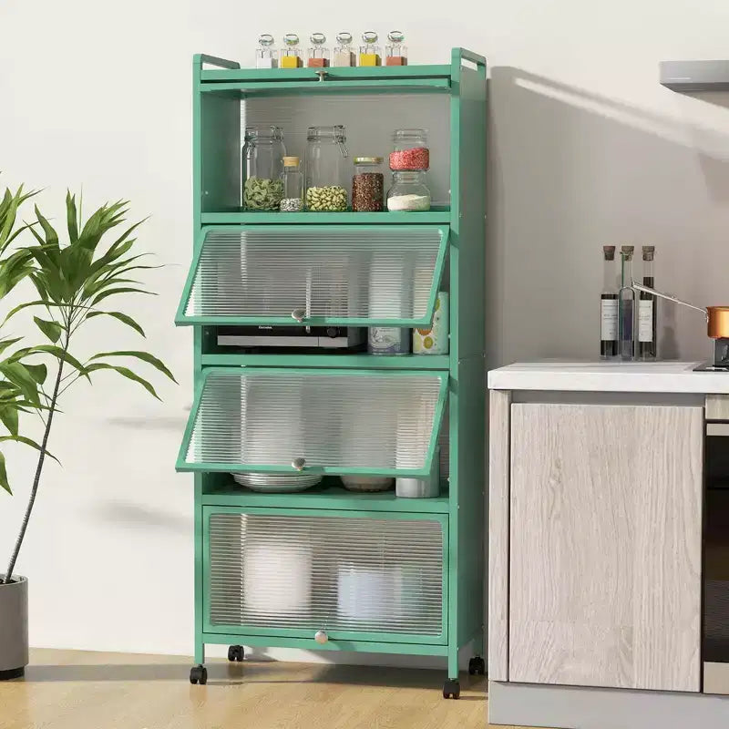 Meuble de rangement de cuisine Costway à 5 niveaux, desserte mobile pour micro-ondes avec portes basculantes, blanc/noir/gris/vert