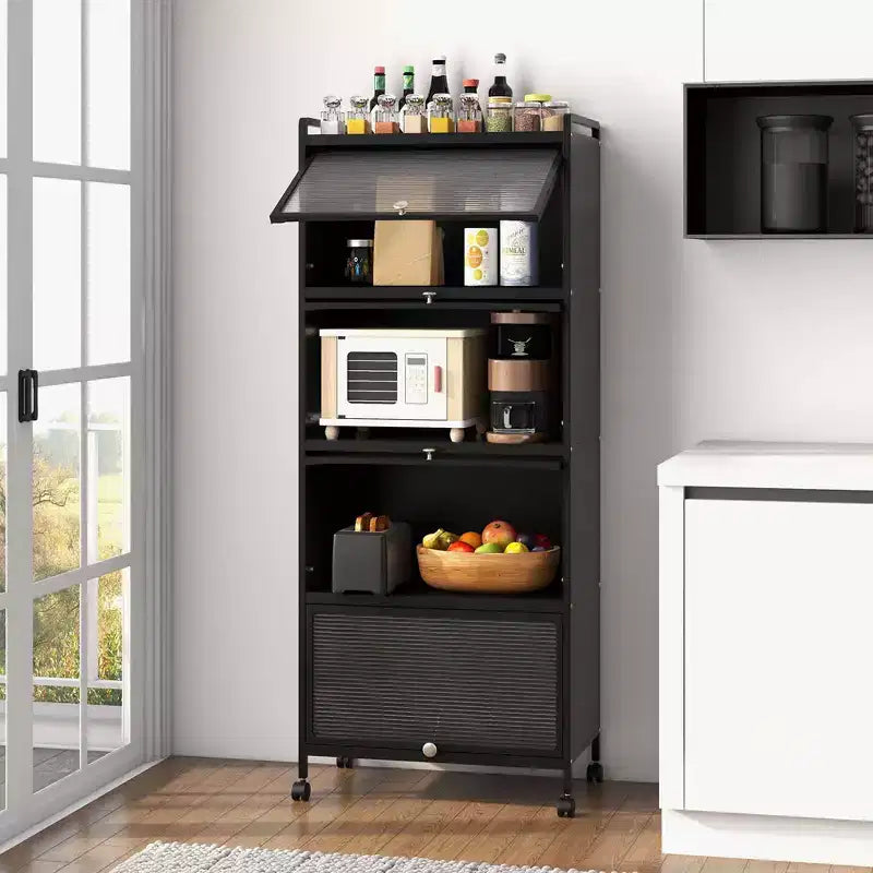 Meuble de rangement de cuisine Costway à 5 niveaux, desserte mobile pour micro-ondes avec portes basculantes, blanc/noir/gris/vert