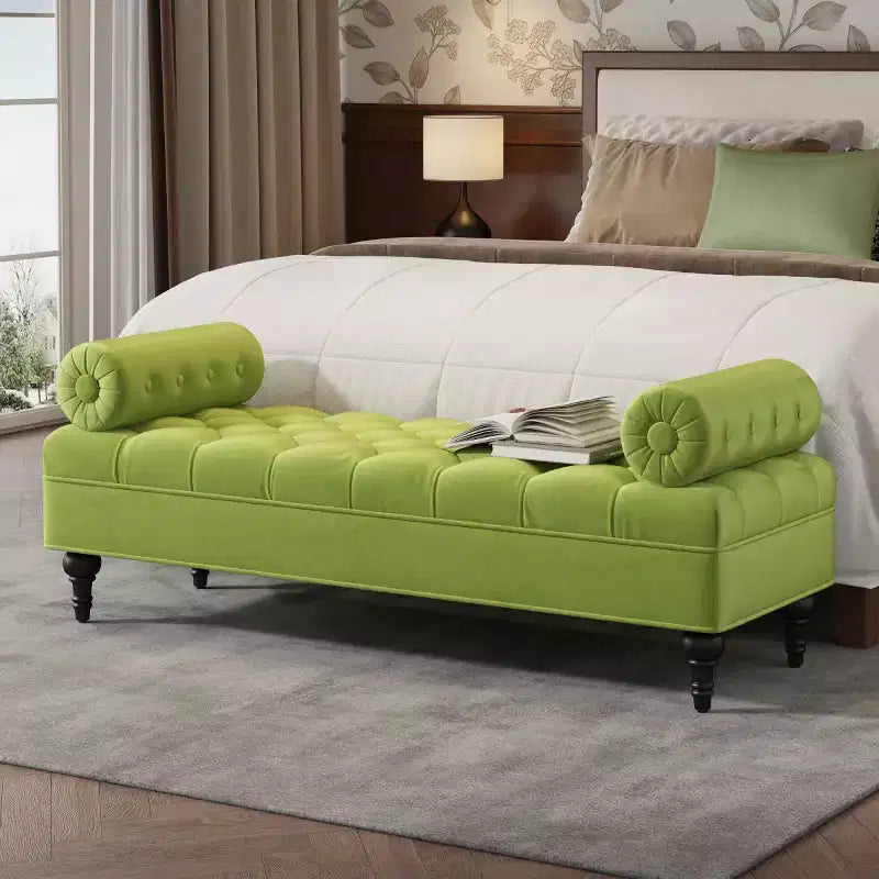 Banc de bout de lit moderne pour chambre à coucher, banc de fenêtre rembourré en velours avec 2 oreillers détachables pour salon ou entrée - Panipeachy