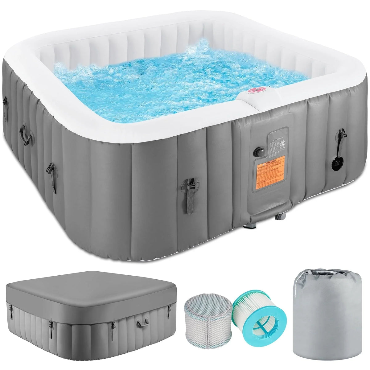 Spa gonflable extérieur 4-6 personnes avec panneau de contrôle et 130 jets, couverture isolante et tapis de sol - 190,5 cm de largeur