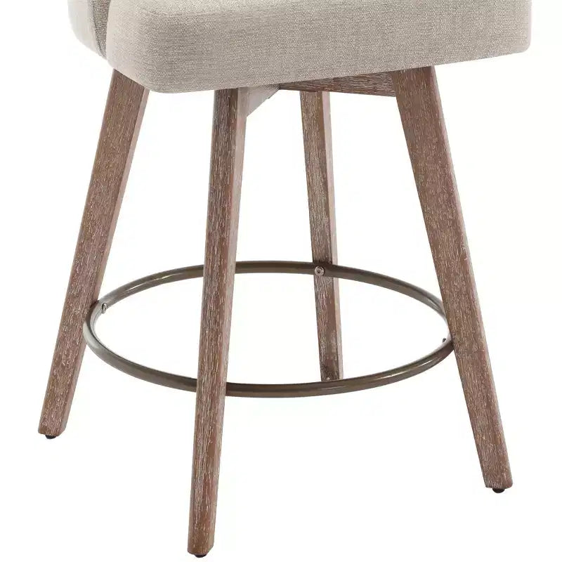 Lot de 4 tabourets de bar pivotants Bekrvio 26 pouces à hauteur de comptoir avec dossiers et pieds en bois, tabourets de bar rembourrés en tissu lin/similicuir pour îlot de cuisine