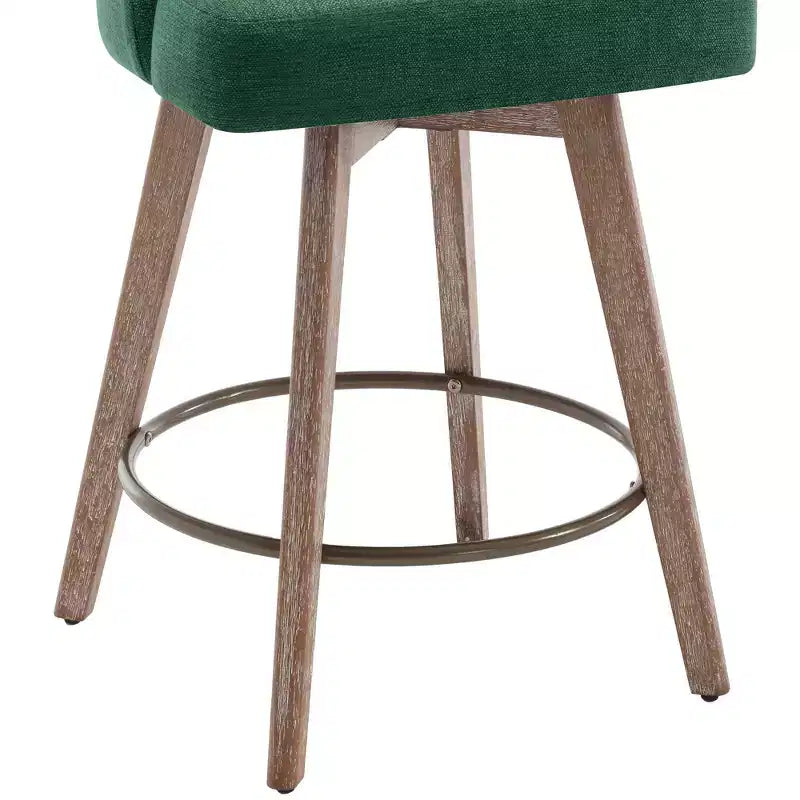 Lot de 4 tabourets de bar pivotants Bekrvio 26 pouces à hauteur de comptoir avec dossiers et pieds en bois, tabourets de bar rembourrés en tissu lin/similicuir pour îlot de cuisine