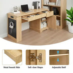 Bureau moderne cannelé GDFStudio Haoran 55 avec prise électrique, tablette pour clavier, porte et tiroirs