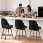 Lot de 4 tabourets de bar pivotants Bekrvio 26 pouces à hauteur de comptoir avec dossiers et pieds en bois, tabourets de bar rembourrés en tissu lin/similicuir pour îlot de cuisine