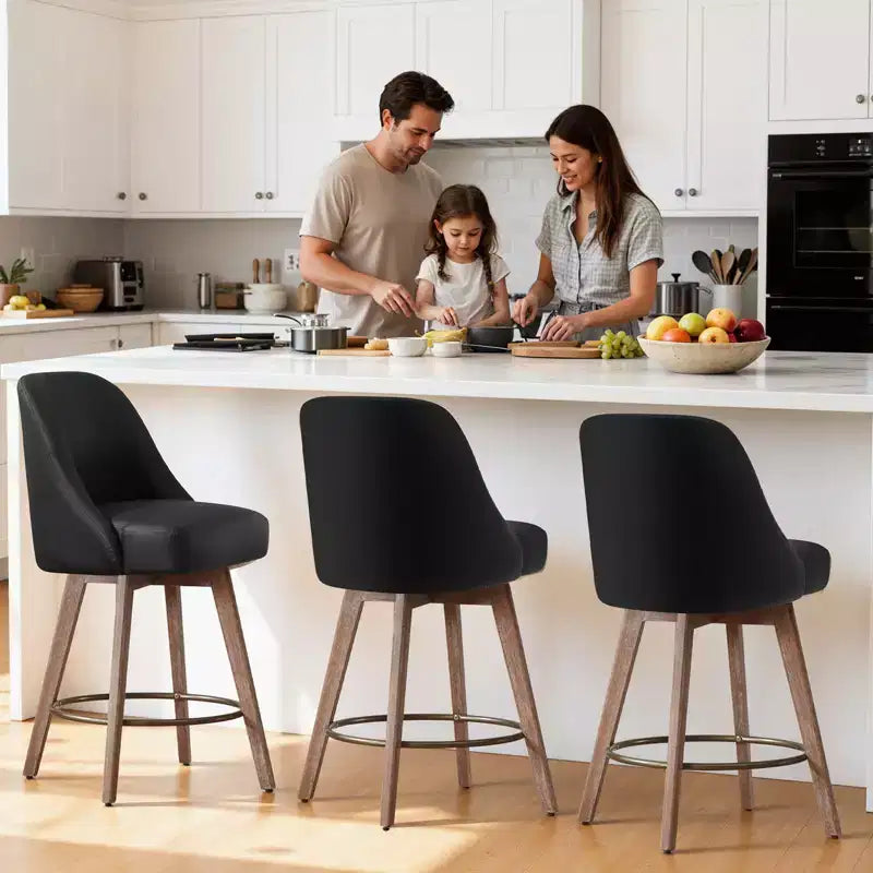 Lot de 4 tabourets de bar pivotants Bekrvio 26 pouces à hauteur de comptoir avec dossiers et pieds en bois, tabourets de bar rembourrés en tissu lin/similicuir pour îlot de cuisine