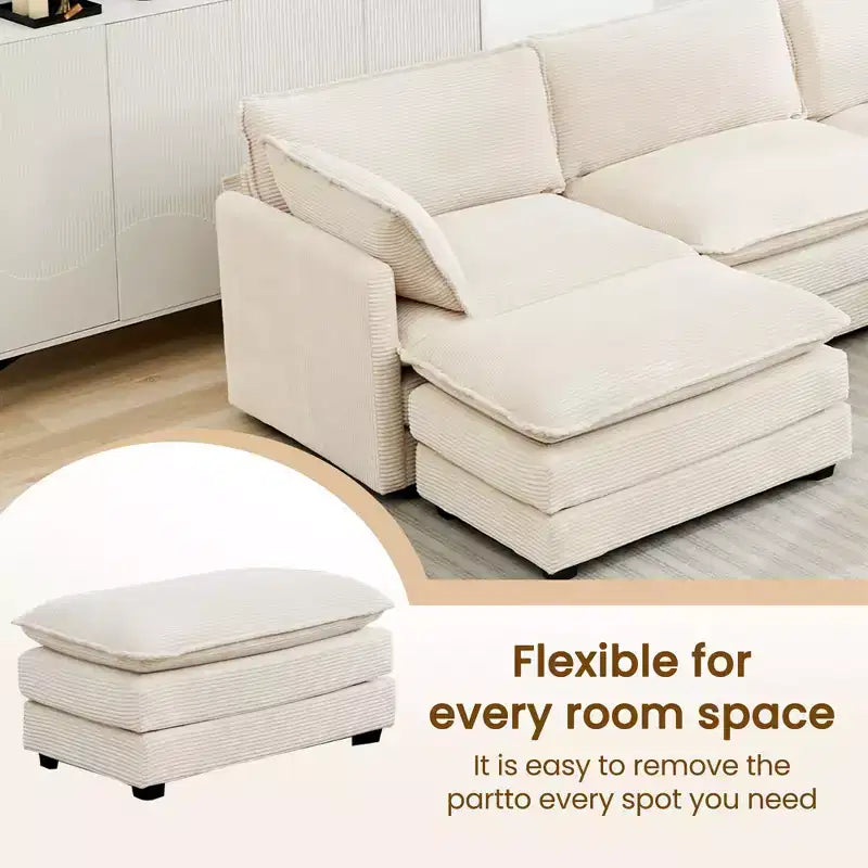 Canapé sectionnel modulaire moderne 5 places en velours côtelé, surdimensionné, 288 cm (L) x 201 cm (l), avec pouf, canapé en forme de U avec canapé d'angle, HYLEORY