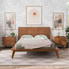 HOMES: Inside + Out Ensemble de chambre à coucher 3 pièces en bois de style Mid-Century Riverstone avec 2 tables de nuit Noyer