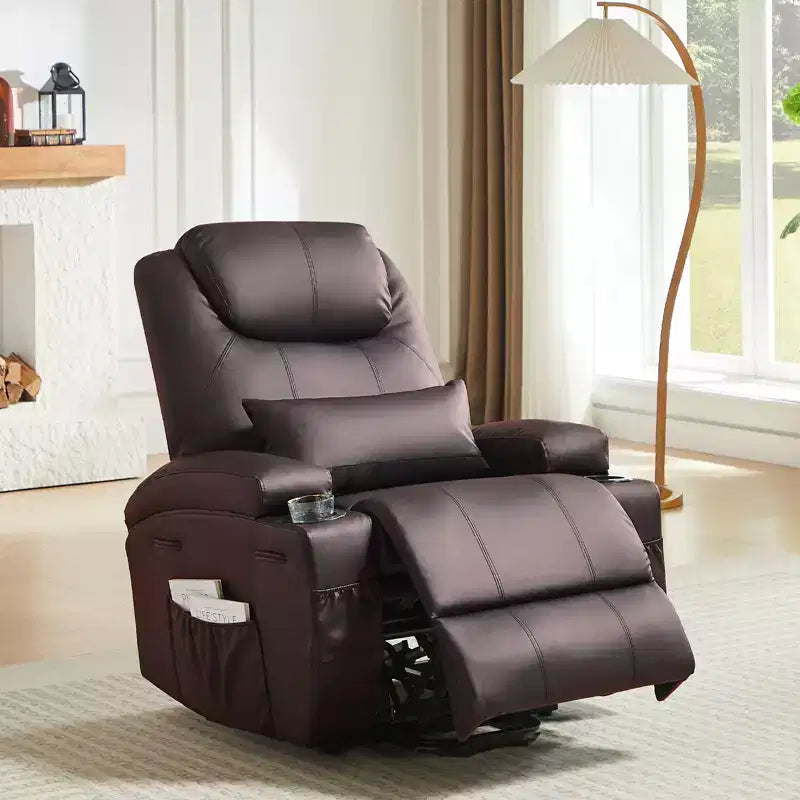 Fauteuil inclinable électrique avec assistance au levage Bestier 34,6 po avec massage et chaleur, fauteuil inclinable en similicuir avec poches latérales et porte-gobelets