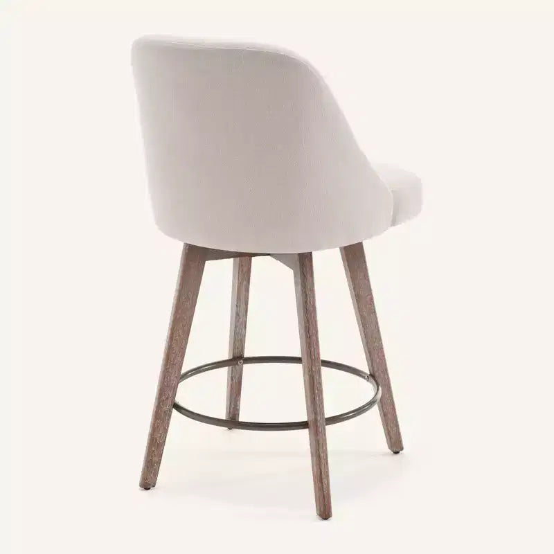 Lot de 4 tabourets de bar pivotants Bekrvio 26 pouces à hauteur de comptoir avec dossiers et pieds en bois, tabourets de bar rembourrés en tissu lin/similicuir pour îlot de cuisine
