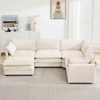 Canapé sectionnel modulaire moderne 5 places en velours côtelé, surdimensionné, 288 cm (L) x 201 cm (l), avec pouf, canapé en forme de U avec canapé d'angle, HYLEORY