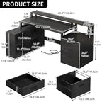 Bureau d'angle en L de 65 po avec DEL RVB, support pour moniteur et armoire de rangement – 1 personne | Blanc / Chêne / Gris anthracite / Noir