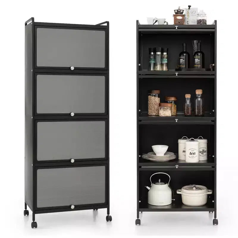 Meuble de rangement de cuisine Costway à 5 niveaux, desserte mobile pour micro-ondes avec portes basculantes, blanc/noir/gris/vert