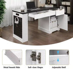Bureau moderne cannelé GDFStudio Haoran 55 avec prise électrique, tablette pour clavier, porte et tiroirs