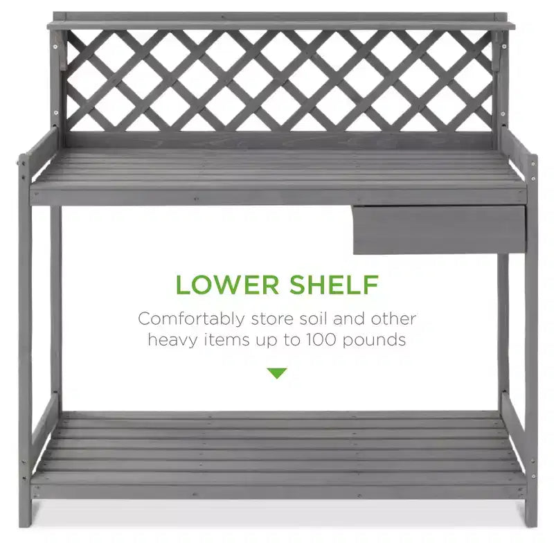Table de rempotage de jardin en bois pour extérieur Best Choice Products, établi avec tiroir et étagère ouverte