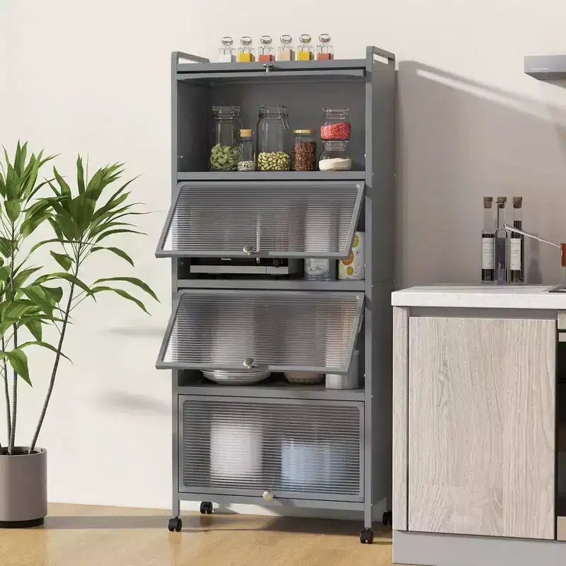 Meuble de rangement de cuisine Costway à 5 niveaux, desserte mobile pour micro-ondes avec portes basculantes, blanc/noir/gris/vert