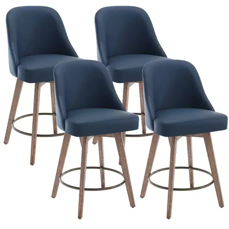 Lot de 4 tabourets de bar pivotants Bekrvio 26 pouces à hauteur de comptoir avec dossiers et pieds en bois, tabourets de bar rembourrés en tissu lin/similicuir pour îlot de cuisine