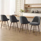 Lot de 4 tabourets de bar pivotants Bekrvio 26 pouces à hauteur de comptoir avec dossiers et pieds en bois, tabourets de bar rembourrés en tissu lin/similicuir pour îlot de cuisine